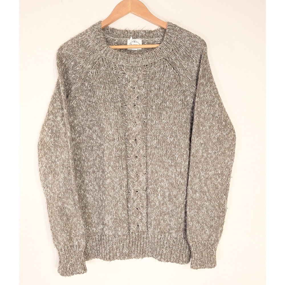 St John's Bay Brown Crewneck Sweater; Cable Knit Raglan Sleeve Marled L